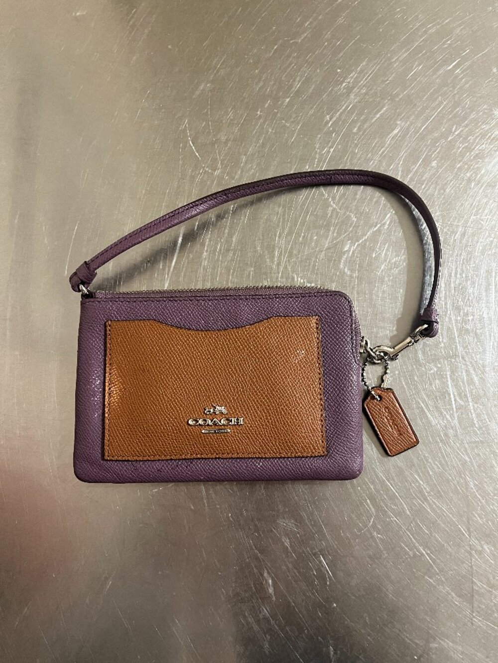 COACH Two Tone Corner Zip Wristlet Violet/Brown